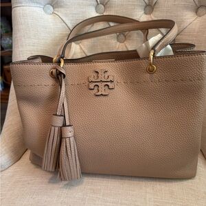 Tory Burch Beige Leather Tote with Tassels